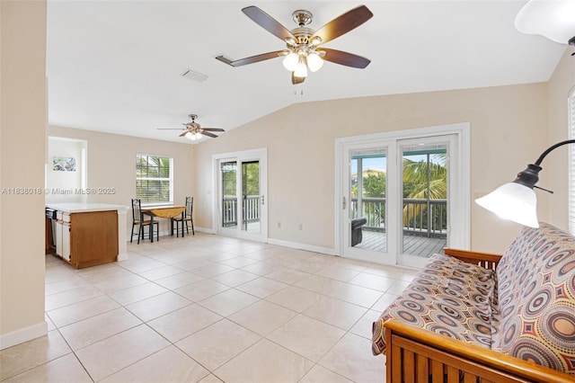 547 Heck, Little Torch Key, FL 33042 - living room featuring vaulted ceiling, light tile patterned flooring, and a ceiling fan