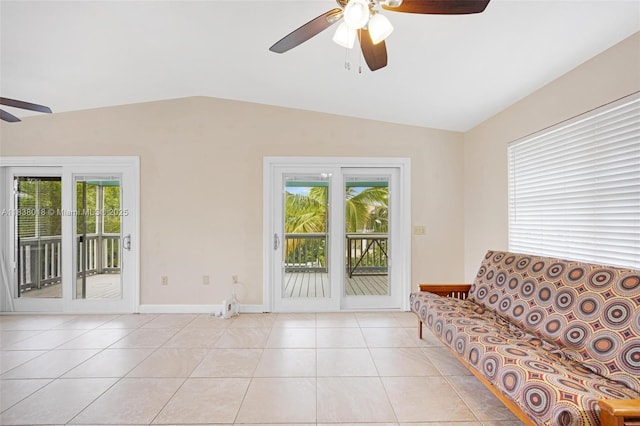 547 Heck, Little Torch Key, FL 33042 - living area with ceiling fan, vaulted ceiling, and light tile patterned floors
