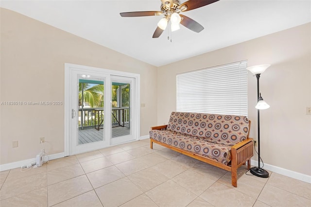 547 Heck, Little Torch Key, FL 33042 - sitting room with lofted ceiling, light tile patterned floors, and ceiling fan