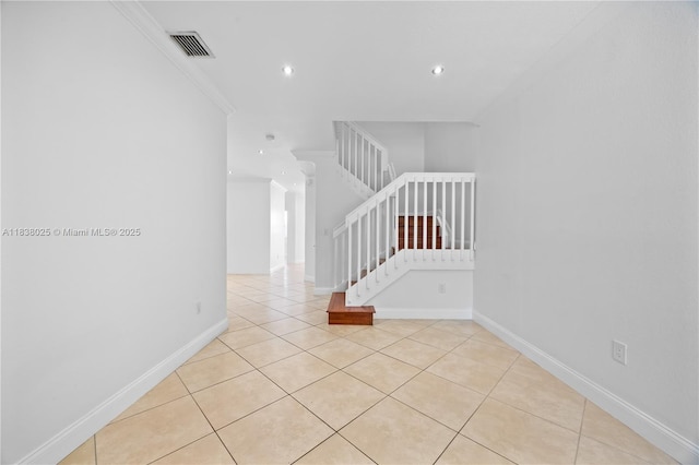 15057 SW 9th Ter, Miami, FL 33194 - unfurnished room with light tile patterned flooring, recessed lighting, and stairs