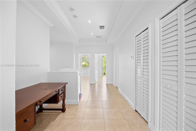15057 SW 9th Ter, Miami, FL 33194 - hall featuring light tile patterned floors, crown molding, and a raised ceiling
