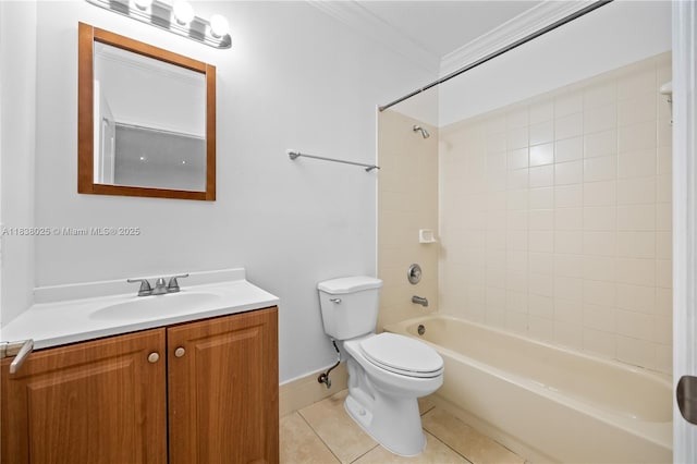 15057 SW 9th Ter, Miami, FL 33194 - bathroom with tile patterned floors, vanity, crown molding, and bathtub / shower combination