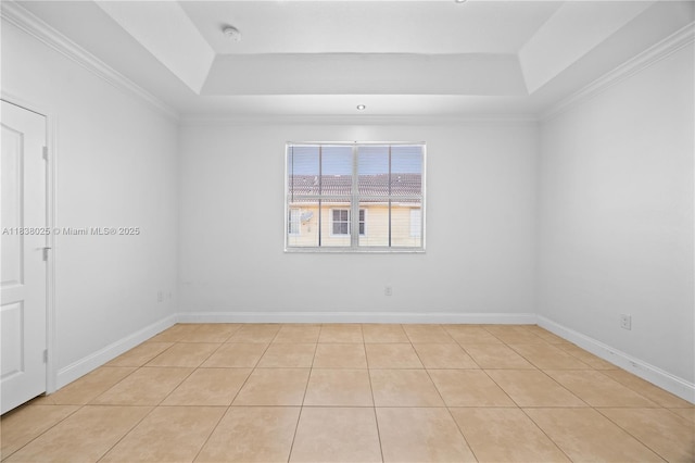 15057 SW 9th Ter, Miami, FL 33194 - unfurnished room featuring a tray ceiling, a smoke detector, light tile patterned floors, and ornamental molding
