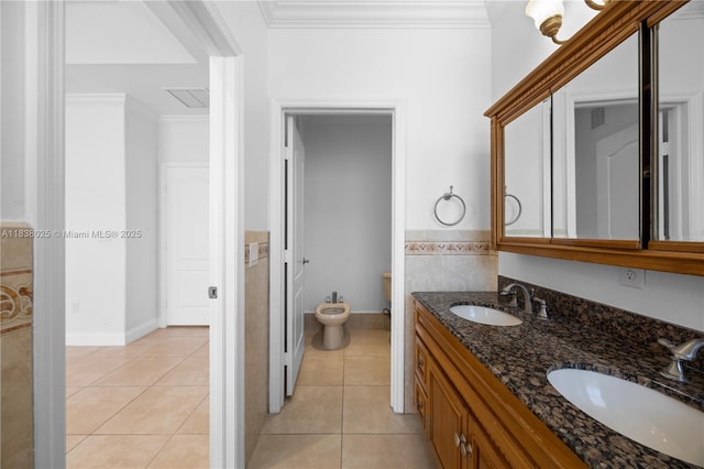 15057 SW 9th Ter, Miami, FL 33194 - full bath featuring a bidet, tile patterned flooring, crown molding, and double vanity