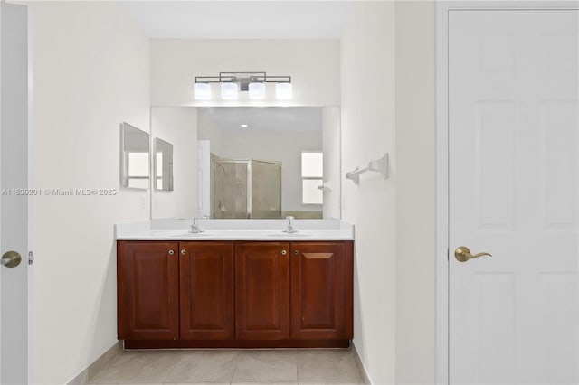 798 Quartz Ter, Palm Beach, FL 33413 - full bathroom with double vanity, a stall shower, and tile patterned flooring