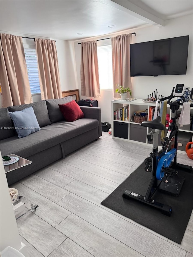 291 NW 95th St, Miami, FL 33150 - living room with wood finished floors and beam ceiling
