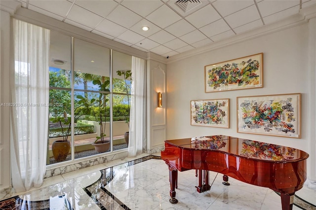 5600 Collins Ave Unit 10L, Miami Beach, FL 33140 - living area with marble tiled floors and ornamental molding