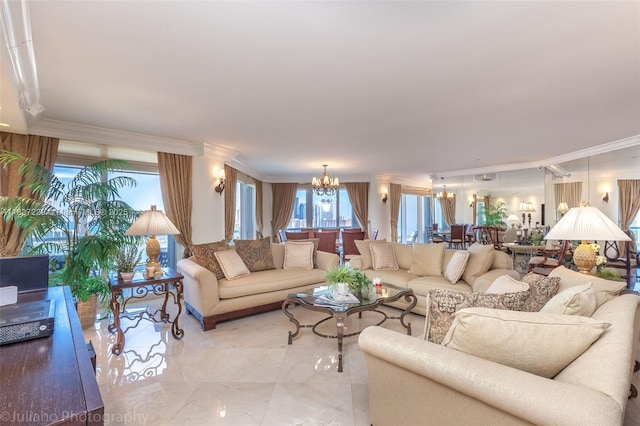 7000 Island Blvd Unit 2504, Aventura, FL 33160 - living area with a chandelier and ornamental molding