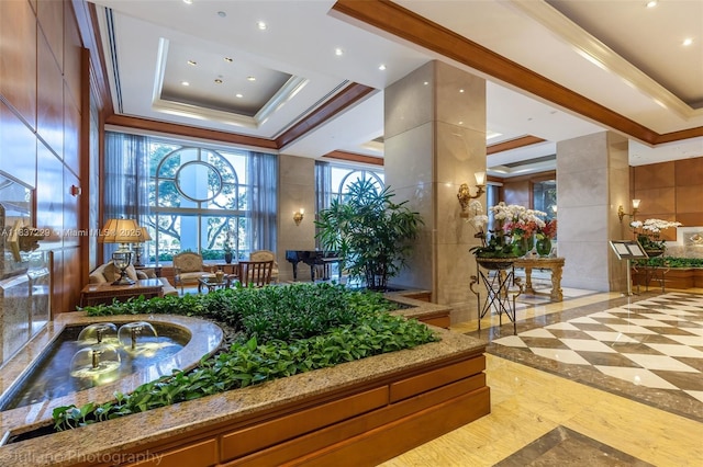 7000 Island Blvd Unit 2504, Aventura, FL 33160 - building lobby featuring ornamental molding and recessed lighting