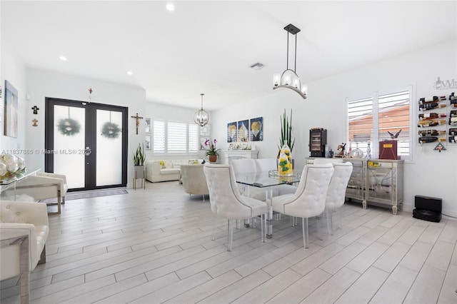 8236 SW 36th St, Miami, FL 33155 - dining room with a chandelier, recessed lighting, french doors, and light wood-type flooring