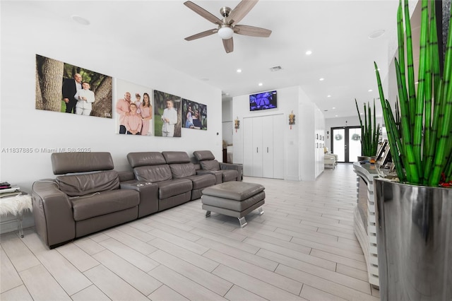 8236 SW 36th St, Miami, FL 33155 - living area with a ceiling fan, light wood-style floors, and recessed lighting