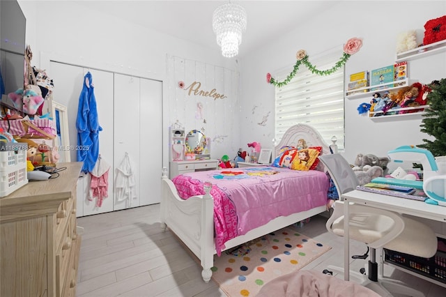 8236 SW 36th St, Miami, FL 33155 - bedroom with a chandelier, light wood-type flooring, and a closet