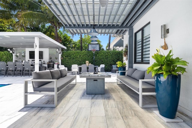 8236 SW 36th St, Miami, FL 33155 - view of patio featuring an outdoor living space with a fire pit and a pergola