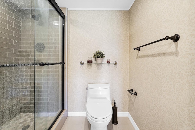 12650 SW 6th St Unit 101K, Pembroke Pines, FL 33027 - full bathroom with a tile shower, tile patterned flooring, and ornamental molding