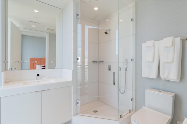 17975 Collins Ave Unit 1202, Sunny Isles Beach, FL 33160 - bathroom featuring a shower stall, vanity, connected bathroom, and recessed lighting