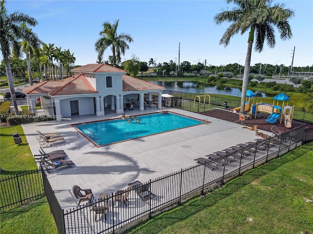 14815 SW 9th Ln, Miami, FL 33194 - community pool featuring a patio and a water view