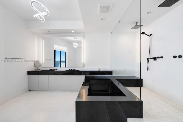 18555 Collins Ave Unit 2003, Sunny Isles Beach, FL 33160 - full bathroom featuring a walk in shower, double vanity, and recessed lighting