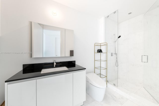 18555 Collins Ave Unit 2003, Sunny Isles Beach, FL 33160 - bathroom featuring vanity, a stall shower, and marble finish floors