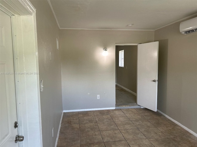 4021 NW 7th Ave, Deerfield Beach, FL 33064 - unfurnished room with ornamental molding, a wall mounted AC, and tile patterned floors