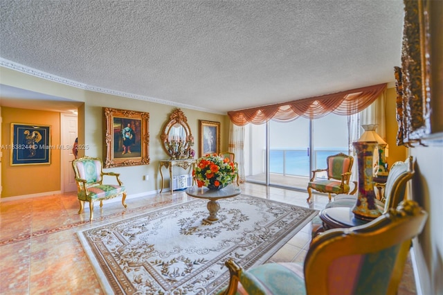 2751 S Ocean Dr Unit 1707S, Hollywood, FL 33019 - tiled living area with a textured ceiling and a water view