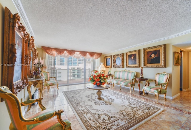 2751 S Ocean Dr Unit 1707S, Hollywood, FL 33019 - living area with a textured ceiling and light tile patterned flooring