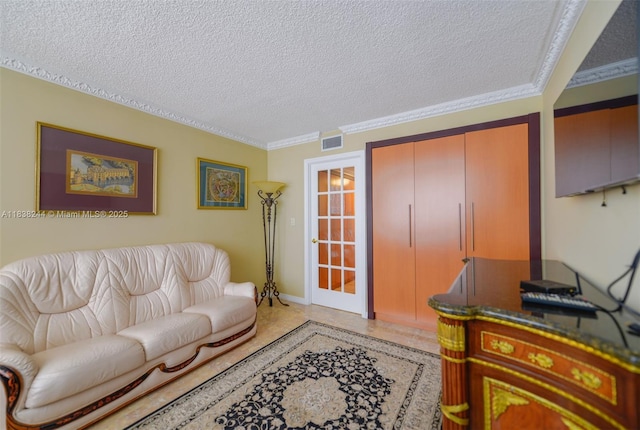 2751 S Ocean Dr Unit 1707S, Hollywood, FL 33019 - living room with a textured ceiling and crown molding