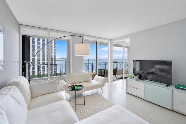 555 NE 15th St Unit 11D, Miami, FL 33132 - living room featuring a wall of windows and light wood-style floors