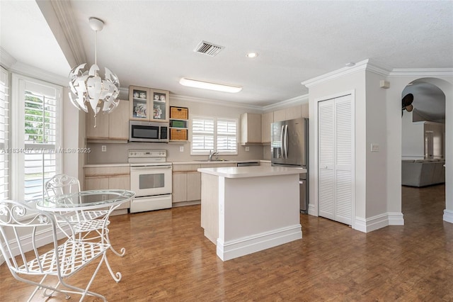 4125 SW 152nd Ave, Miramar, FL 33027 - kitchen with stainless steel appliances, crown molding, light countertops, plenty of natural light, and wood finished floors