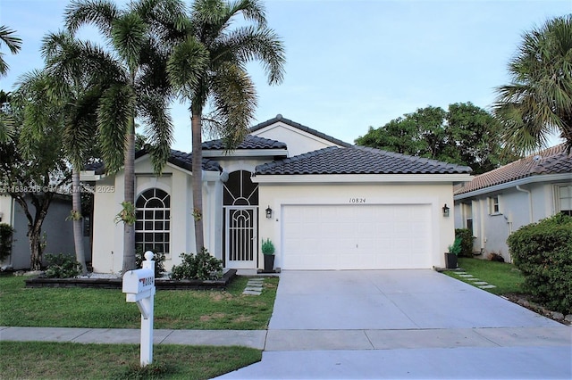 10824 Fillmore Dr, Boynton Beach, FL 33437 - ranch-style house featuring concrete driveway, stucco siding, a garage, and a tile roof