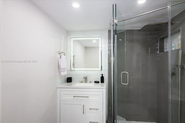 1200 SW 12th St Unit 214, Fort Lauderdale, FL 33315 - full bathroom with vanity, a shower stall, and recessed lighting