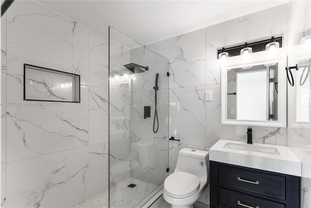 1710 SW 1st Ave, Pompano Beach, FL 33060 - full bathroom with vanity, a marble finish shower, and tile walls