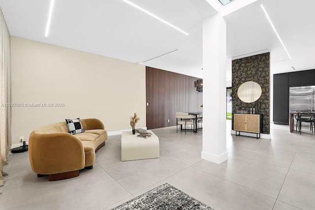 10746 Charleston Pl, Cooper City, FL 33026 - living room featuring an accent wall and wood walls