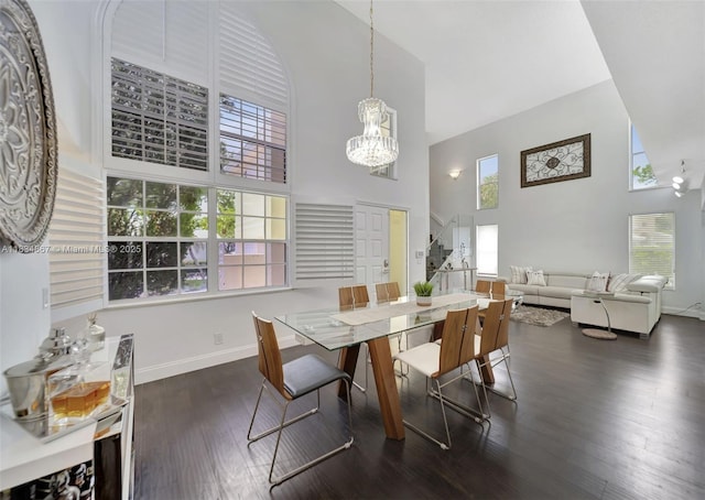 15281 Wilshire Ct, Pembroke Pines, FL 33027 - dining space featuring high vaulted ceiling, a chandelier, and wood finished floors
