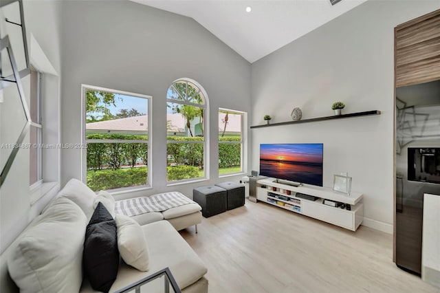 15281 Wilshire Ct, Pembroke Pines, FL 33027 - living room featuring wood finished floors and high vaulted ceiling