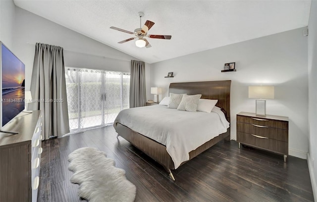 15281 Wilshire Ct, Pembroke Pines, FL 33027 - bedroom with access to outside, vaulted ceiling, dark wood finished floors, and ceiling fan