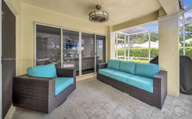 15281 Wilshire Ct, Pembroke Pines, FL 33027 - view of patio with an outdoor living space and glass enclosure