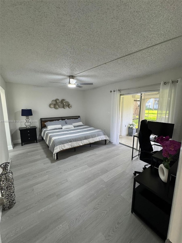 7480 NW 17th St Unit 103, Plantation, FL 33313 - bedroom featuring wood finished floors, access to outside, a textured ceiling, and ceiling fan