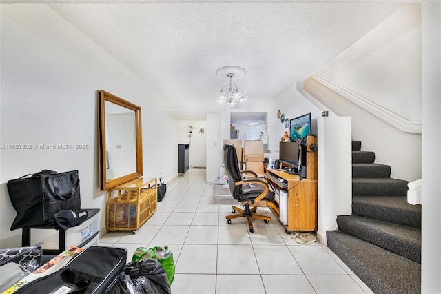 1178 NW 123rd Pl Unit 1210, Miami, FL 33182 - office with light tile patterned flooring, a textured ceiling, and a chandelier
