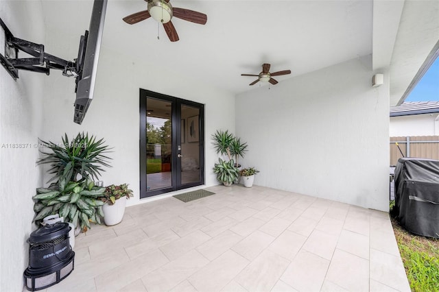 14832 SW 39th Ter, Miami, FL 33185 - view of patio with a ceiling fan, french doors, and grilling area