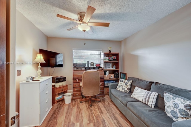 23344 Carolwood Ln Unit 303, Boca Raton, FL 33428 - office area with ceiling fan, a textured ceiling, and light wood-style floors