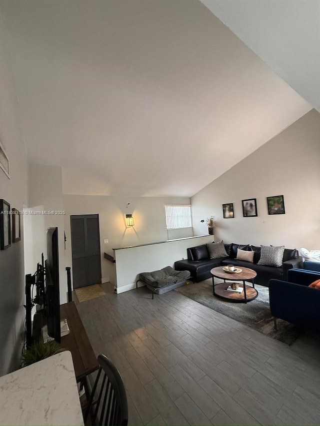 575 W Park Dr Unit 202, Miami, FL 33172 - living area featuring dark wood-type flooring and lofted ceiling