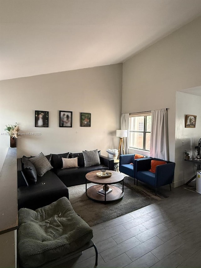 575 W Park Dr Unit 202, Miami, FL 33172 - living room featuring wood finished floors and high vaulted ceiling
