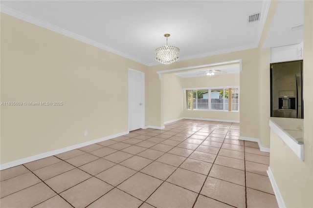 1900 N 31st Ave, Hollywood, FL 33021 - spare room featuring a chandelier, light tile patterned flooring, a ceiling fan, and ornamental molding