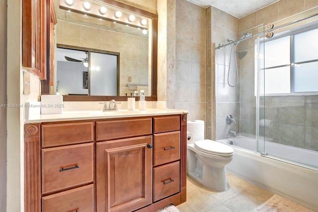 9715 NW 23rd Ct, Pembroke Pines, FL 33024 - bathroom with shower / bath combination with glass door, vanity, tile patterned floors, and tile walls