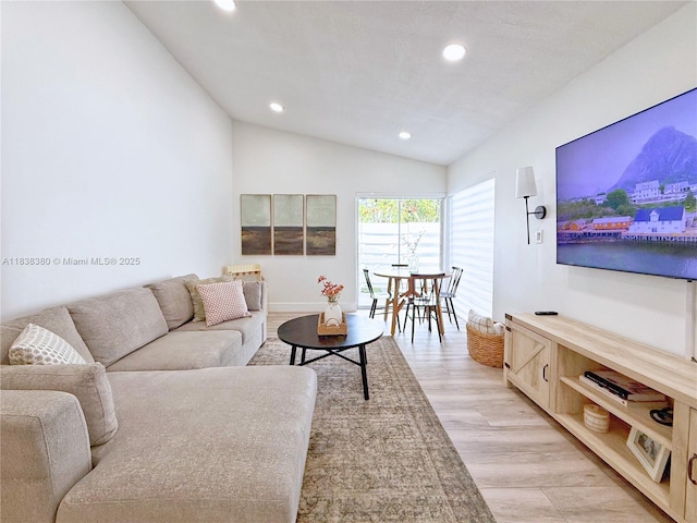 13790 SW 147th Cir Ln Unit 2-9, Miami, FL 33186 - living room featuring recessed lighting, vaulted ceiling, and light wood finished floors