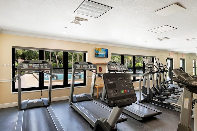 3200 N Port Royale Dr N Unit 1612, Fort Lauderdale, FL 33308 - workout area with ornamental molding and a textured ceiling