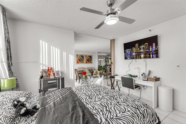 4001 Hillcrest Dr Unit 812, Hollywood, FL 33021 - tiled bedroom with a textured ceiling, an office area, and ceiling fan