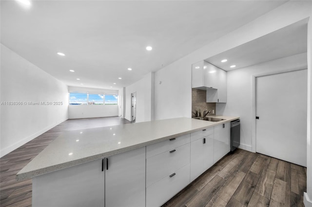 13155 Ixora Ct Unit 1105, North Miami, FL 33181 - kitchen featuring modern cabinets, dishwasher, white cabinetry, dark wood-type flooring, and recessed lighting