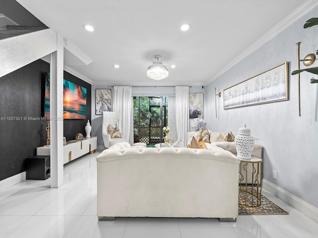 10942 W Sample Rd Unit E1, Coral Springs, FL 33065 - living room featuring ornamental molding, recessed lighting, and tile patterned flooring
