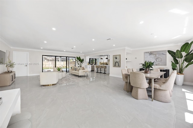 220 SW 75th Ter, Plantation, FL 33317 - dining room with light marble finish flooring, recessed lighting, and ornamental molding